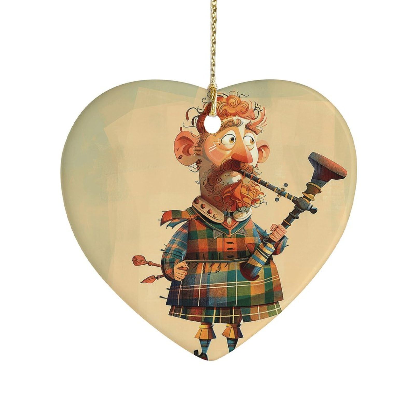 Cartoon Scottish Bagpipe Heart Ornament Precious Heart-Shaped Pendant Idea Ceramic Ornaments with Gold String Personalized Heart Shaped Decoration for Outdoor Party Love