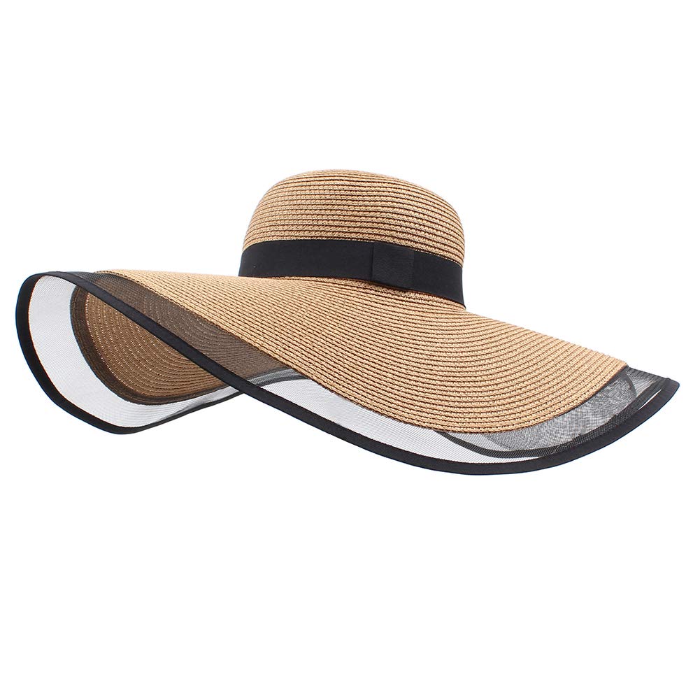Amorar Sombrero de Paja Mujer Verano Sombrero de Playa de ala Ancha Sombrero De Sol Floppy Protección Solar
