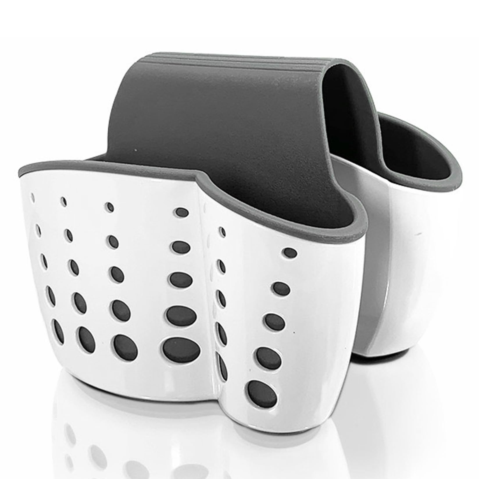Bemonew Sink Sponge Holder 5.7x4.9x5.5 In Saddle Faucet Sponge Caddy with Drain Hole & 2 Compartments Kitchen Sink Holder for Brushes, Sponges, Soap, Utensils