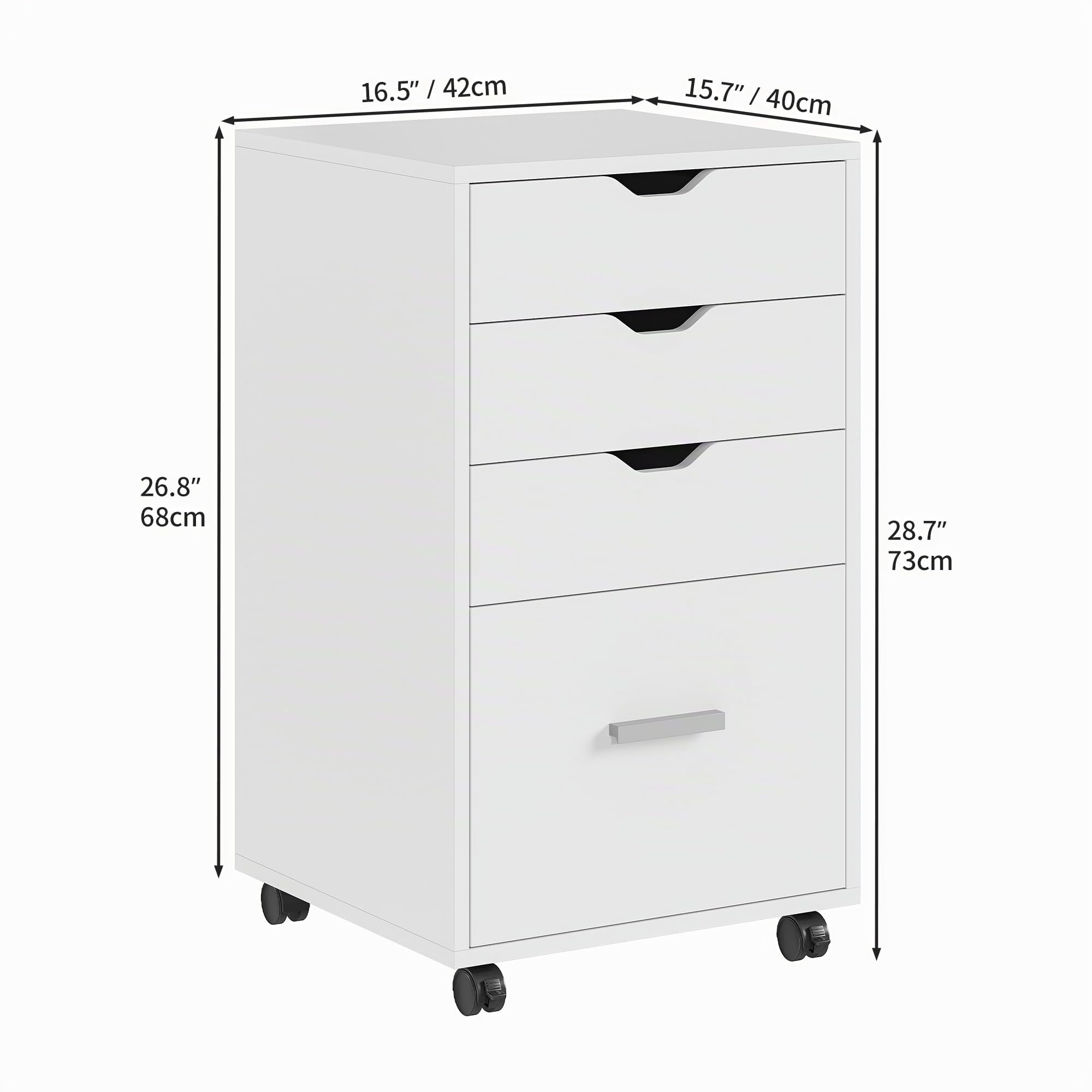 YITAHOME Archivador móvil con rueda, contenedor con 4 cajones, armario para oficina y hogar, 42 x 40 x 73 cm (blanco)