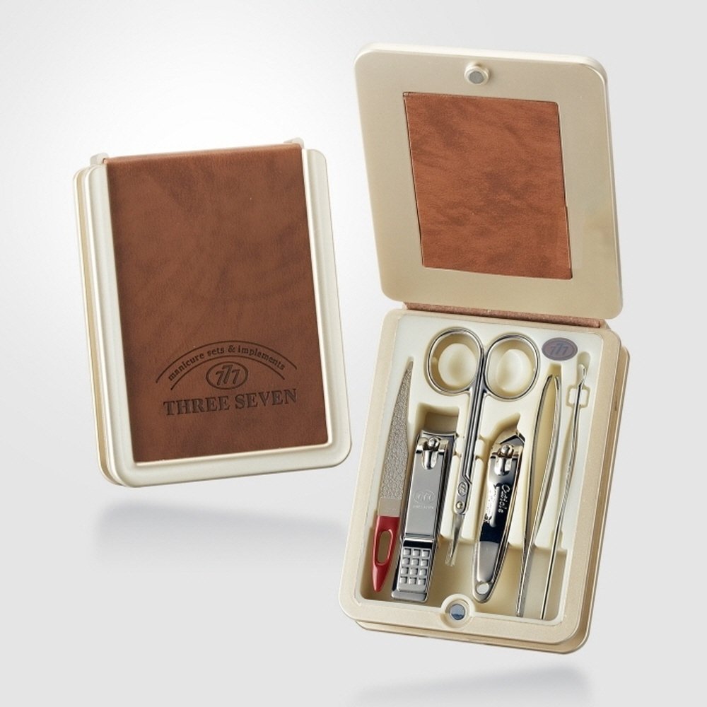 World No. 1. Three Seven (777) Travel Manicure Pedicure Grooming Kit(TS-5400WC). Made in Korea, Since 1975.. (6PC-Silver Set)