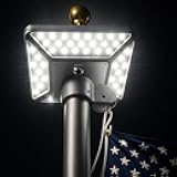 Flag Pole Light Solar powered Flagpole Topper with 320 LEDs – Ultra Bright 680 Lumens – 12+ Hour Runtime – IP65 Waterproof Outdoor Lighting – 4000mAh Battery – Easy Install, Silver Finish