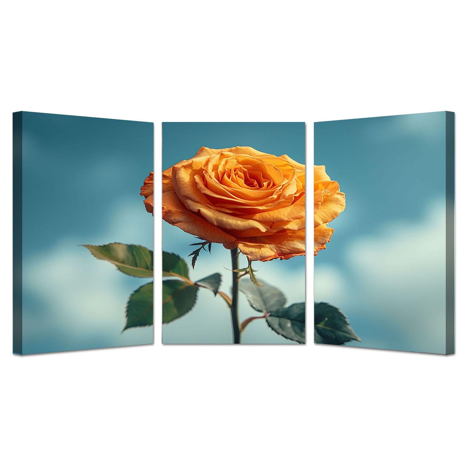 DunPei Décoration intérieure de style rétro Une rose jaune Impression d'art sur toile pour salon,chambre à coucher,salle à manger,décoration de bureau à domicile-60x80cmx3 Encadrée