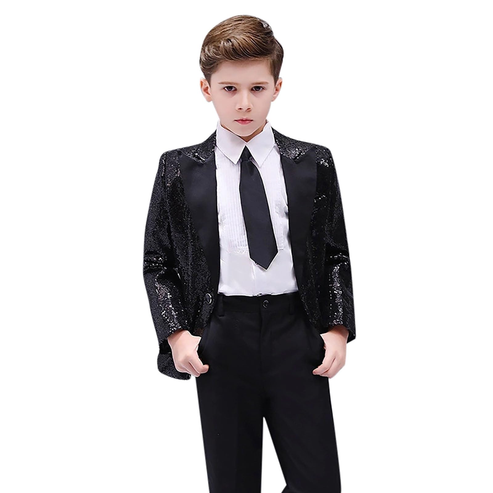Generisch Kinder T-Shirt Jungen Mädchen Elegante rote Paillettenjacke für Jungen ideal für Hochzeiten Partys festliche Anlässe hochwertige Kinderbekleidung mit funkelnden Details