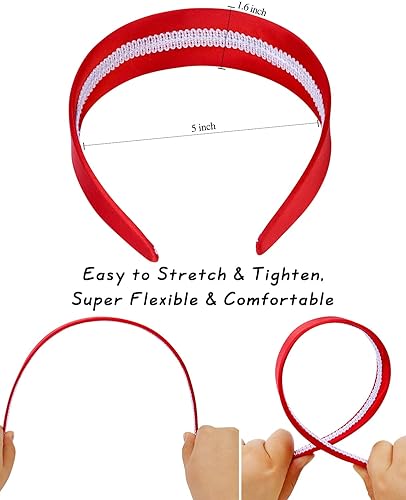 Miniatura 3 de Wecoe Diadema roja de satén de seda de 2 pulgadas de ancho, para mujer, antideslizante, a la moda, lisa, banda para el cabello sólido, accesorios