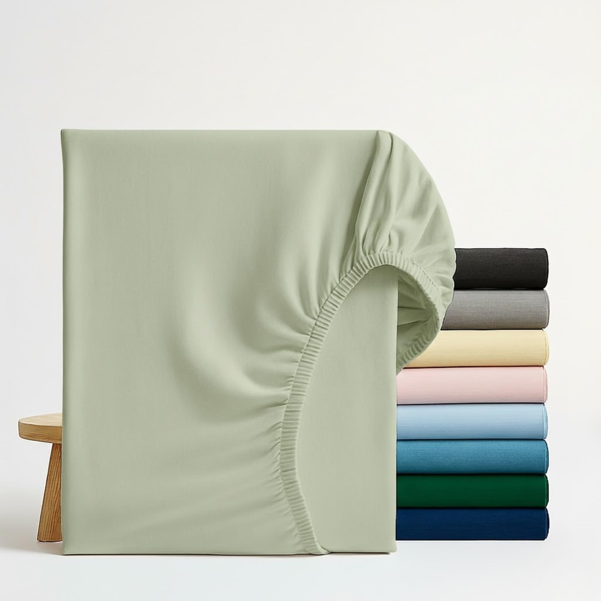 Q&H Bedding King Fitted Sheet Sage Green, 30cm Extra Deep Fitted Sheet, Soft Brushed Microfiber Elastic Bed Sheets, Shrinkage, Fade Resistant, Washable Sheets — image 1