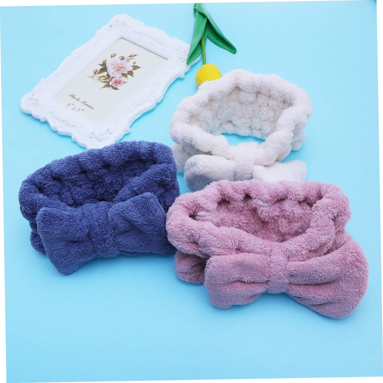 Housoutil 9pezzi Fasce Elastiche Per Microfibra Blu Rosa Bianco Nodo Accessori Per Makeup Sport e Spa Comode e Assorbenti