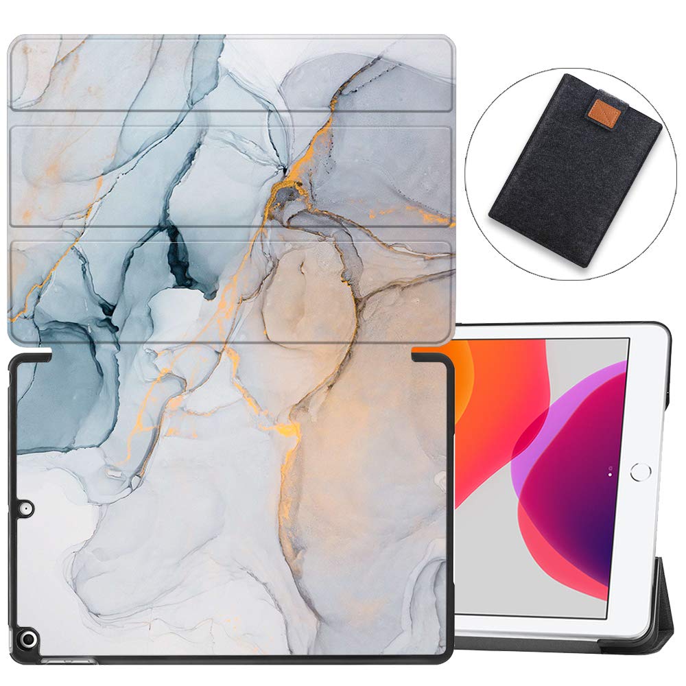 MAITTAO Case for iPad 10.2 Inch 2019, Microfiber Lining Hard Back Shell with Auto Wake/Sleep, Slim Lightweight Trifold Smart Stand Cover for iPad 7th Generation 10.2" 2019,Marble 7