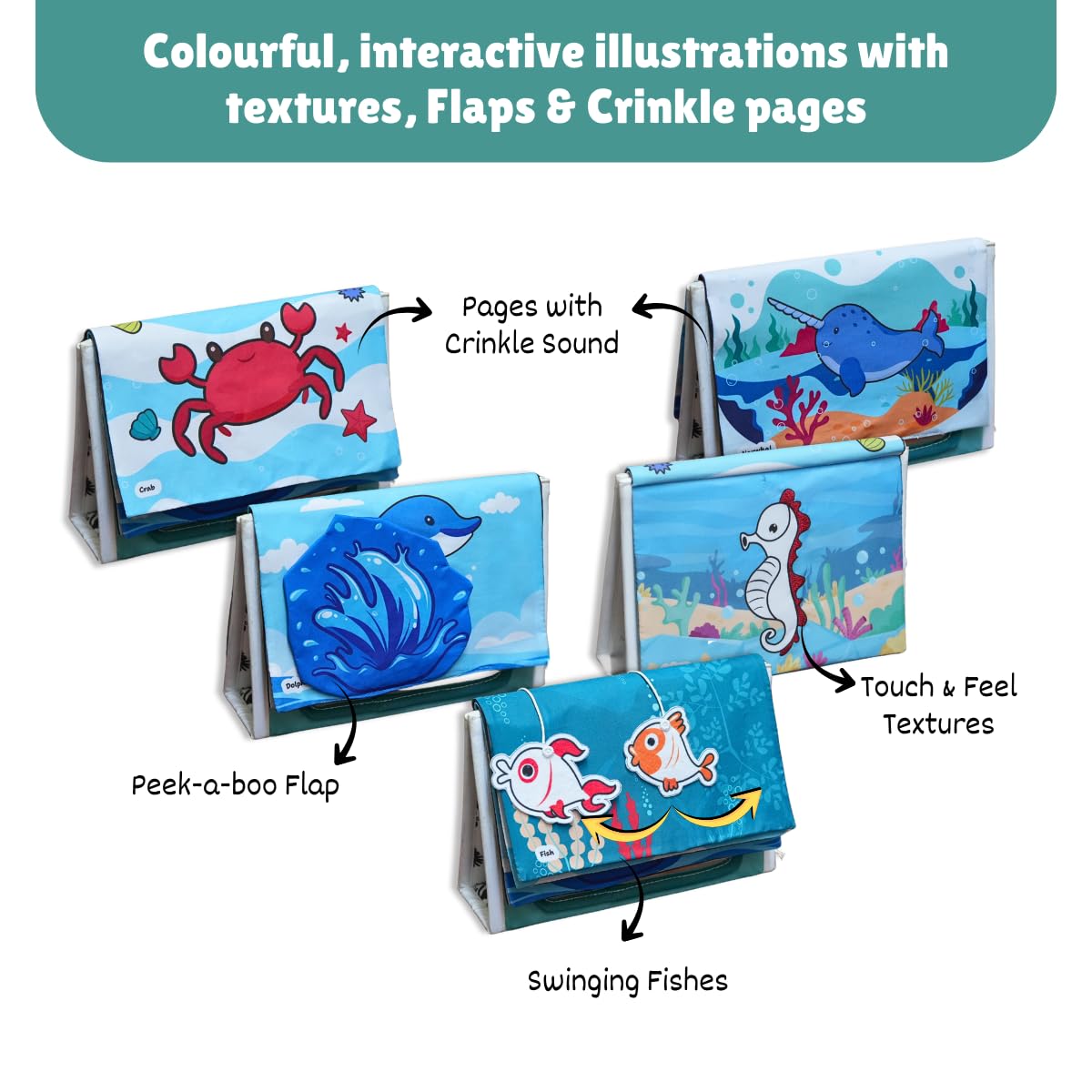 5-in-1 Baby Tummy Time Crinkle Book & Convertible High-Contrast Mat with Rattles & Mirror | Sensory Book for Newborns & Infants (0–1 Year) | Cloth Book for Tummy Time & Early Development 1
