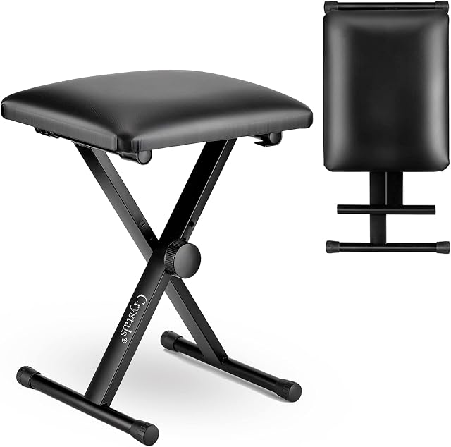 Double Braced X Frame Music Piano Stool Keyboard Bench Chair with Adjustable Height Easy Folding for Storage by Crystals® (Keyboard Chair)