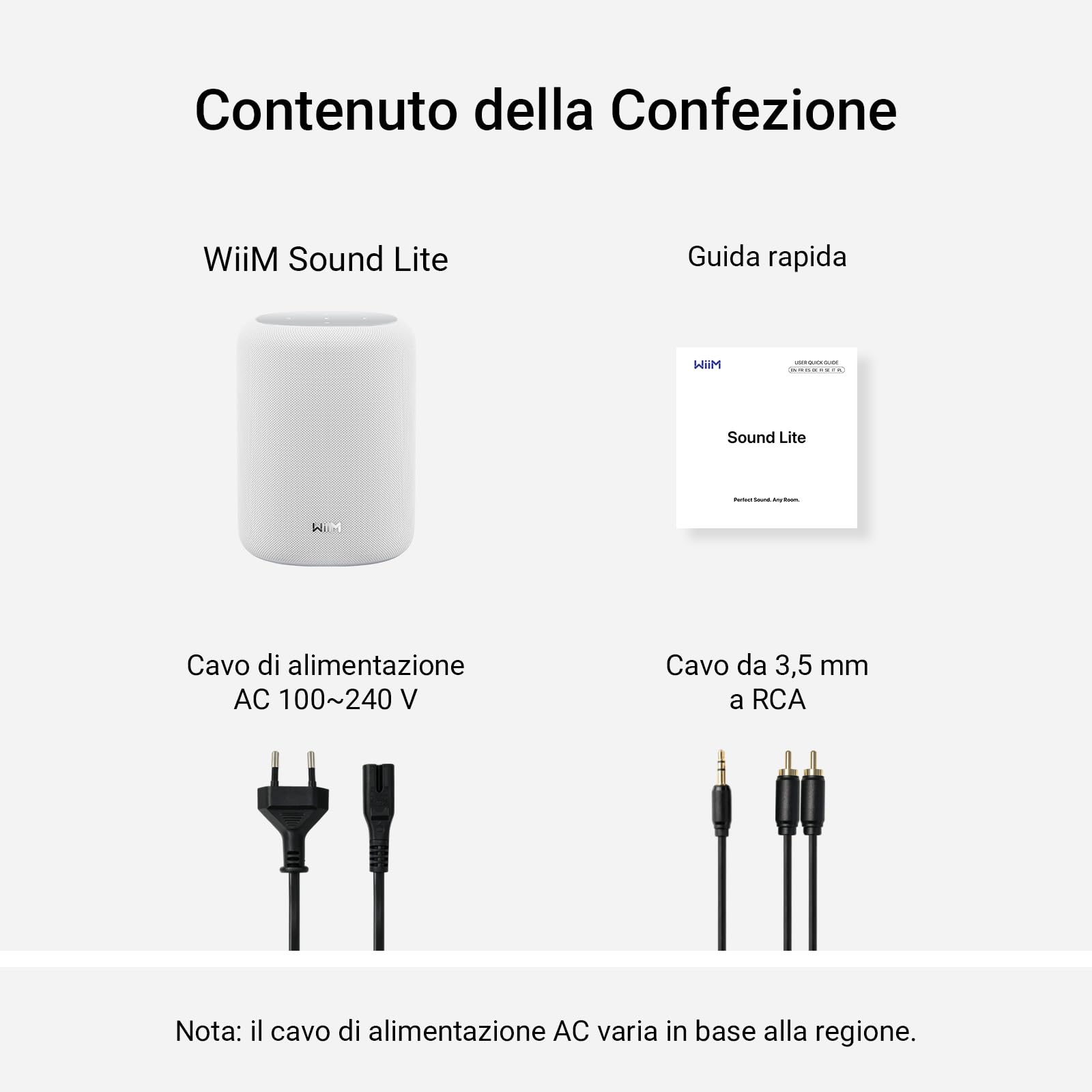 WiiM Sound Lite Smart Speaker, Audio Hi-Res 24-bit/192 kHz, Correzione Ambientale AI RoomFit™, 100W di Picco, Wi-Fi 6E/Bluetooth 5.3, Multi-Room e Stereo Pairing, Bianco