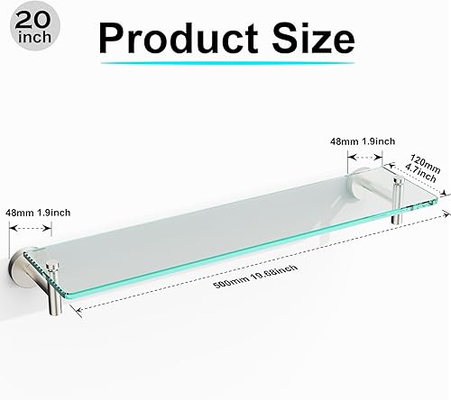 Miniatura 3 de KOCOK Estante de vidrio para baño, estantes flotantes de ducha para pared, acero inoxidable SUS304, estante rectangular de vidrio templado extra