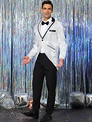 Lars Amadeus Men's Sequin Tailcoat Tuxedo Blazer Party Wedding Show Sparkle Suit Jacket4