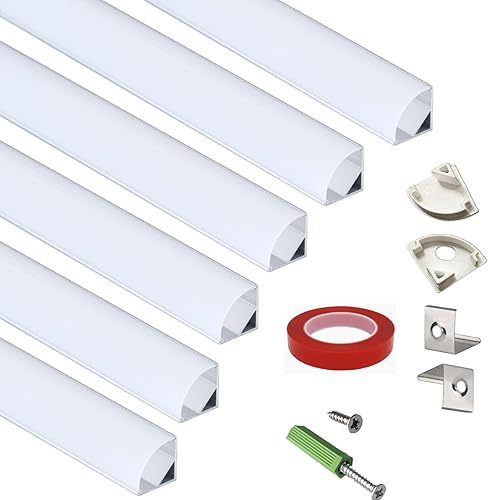 Paquete de 6 tiras LED premium en forma de V de 16 pulgadas con difusor anti UV, mejora tu iluminación para esquinas con estilo y versatilidad disponible en Yaxa Peru