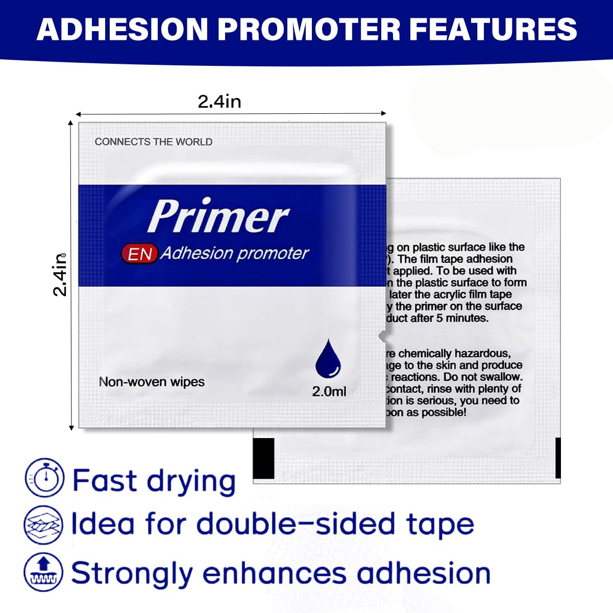 20 Pcs Primer Adhesiv, 4Pcs 2in Heavy Duty Double Sided Adhesive Pads