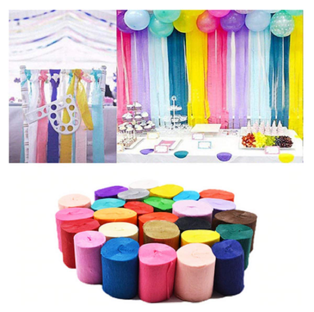 Festiko Crepe Paper for Flower Making/Crepe Streamer Roll (Pack of 12)/Decorative Ribbon Crepe