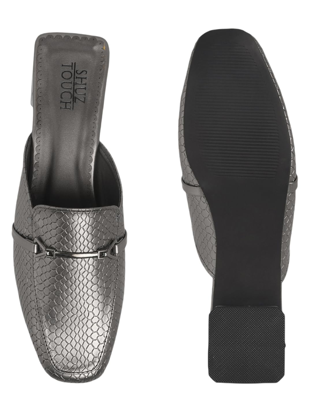 Shuz Touch G.Metal Metallic Textured Mule Block Heels 2