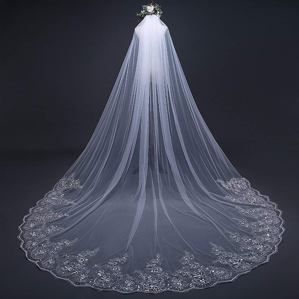 Voile de mariage 4M anti-glisse avec peigne intégré et dentelle fine