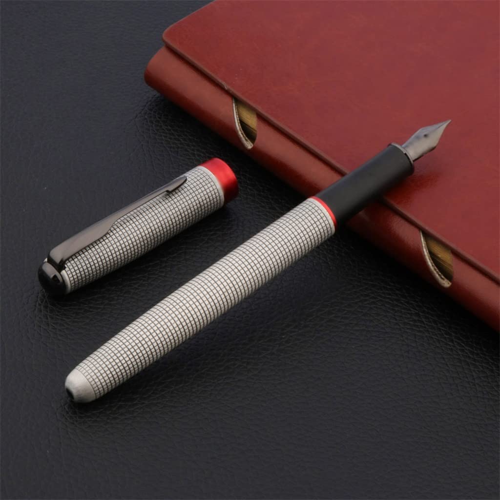 Penna stilografica classica in metallo rosso nero freccia reticolo forniture per ufficio scuola scrittura