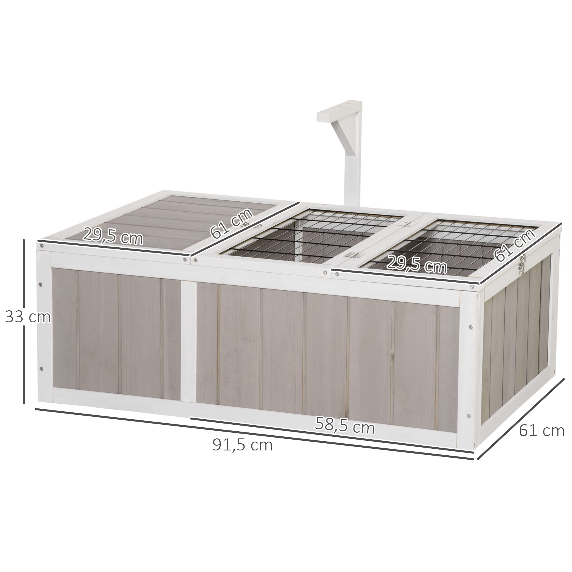 PawHut Maison enclos Cage pour Petit Animal Tortue avec 2 espaces dim. 91,5L x 61l x 33H cm - Bois de Sapin