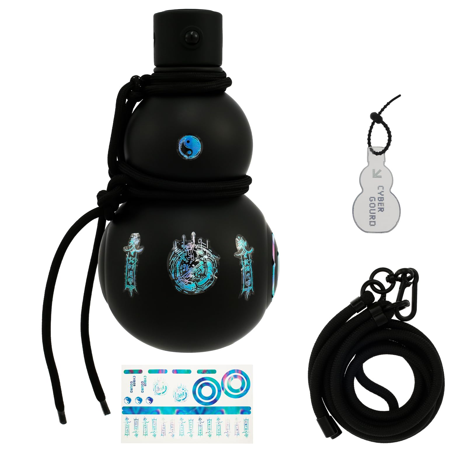 PTMTFYL Gourd Water Bottle, 32 oz Sports Drinking Gourd Bottle with Strap and Sticker, Reusable Travel Water Flask, Screw Top Leak Proof, Chinese