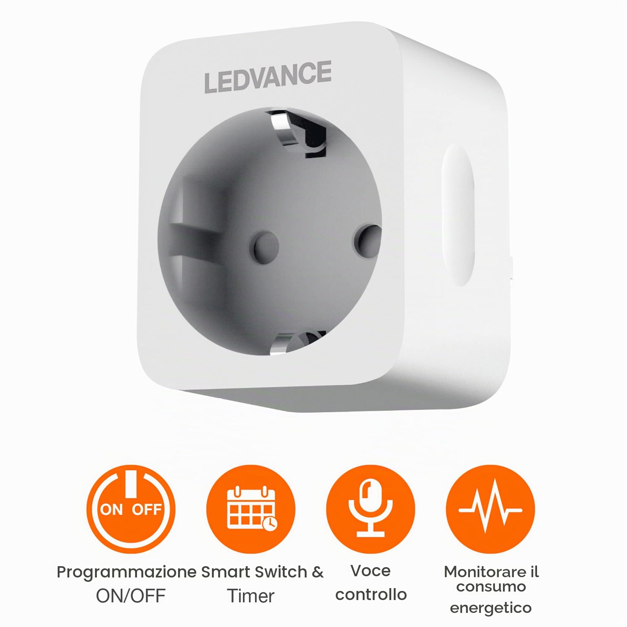 LEDVANCE SMART+ presa commutabile per WiFi, con misurazione della potenza, compatibile con Google e Alexa Voice Control, controllo tramite telecomando possibile, confezione da 1