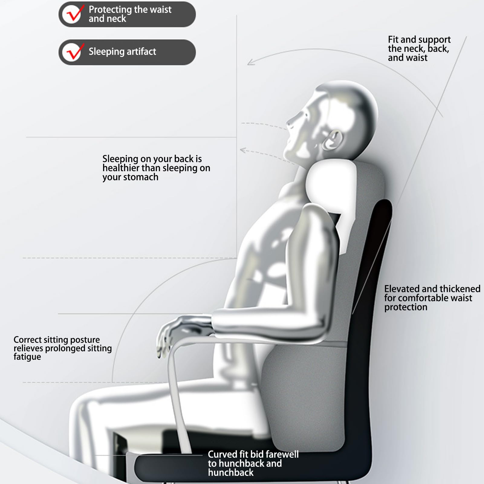Almohada de Lectura, cojín Lumbar ortopédico, Almohada de Lectura con | brazos laterales, almohadilla de apoyo lumbar, respaldo ergonómico para sentarse en la cama, cuello, asiento de oficina, sofá
