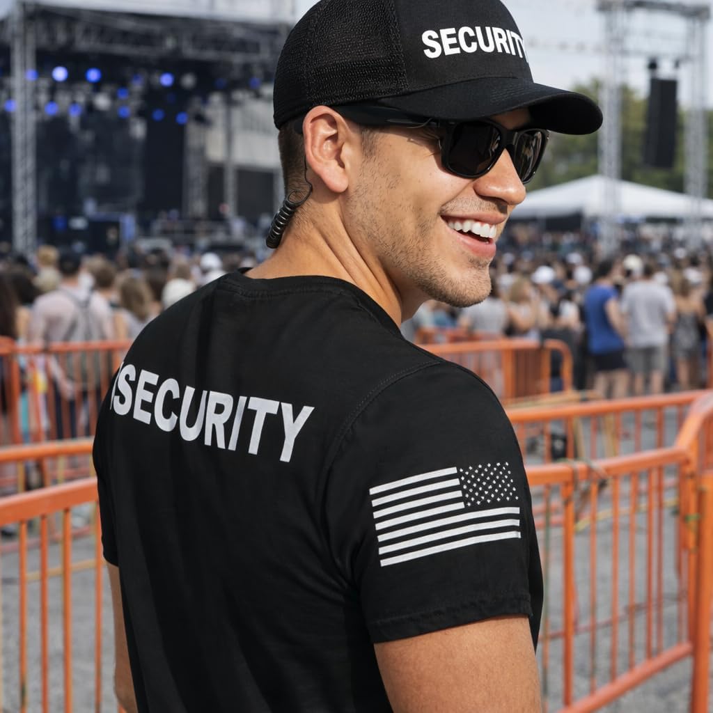 Veracco Security Guard Shirt for Men – Event Staff Uniform T-Shirt with USA Flag Sleeve – Bouncer & Club Security Costume - Image 2
