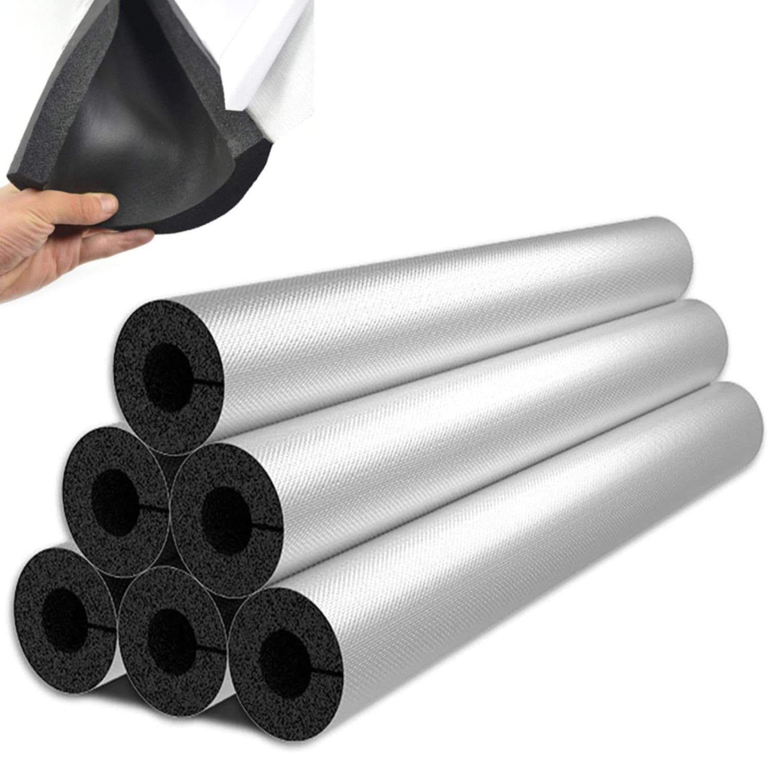 Tubo de Espuma, Fundas de Aislamiento Térmico para Tuberías Exteriores, Coquilla Aislante de Papel de Aluminio Autoadhesivo, Tubo Aislante de Espuma Aire Acondicionado (ID)219mm x (T)10mm x (L)0.9m