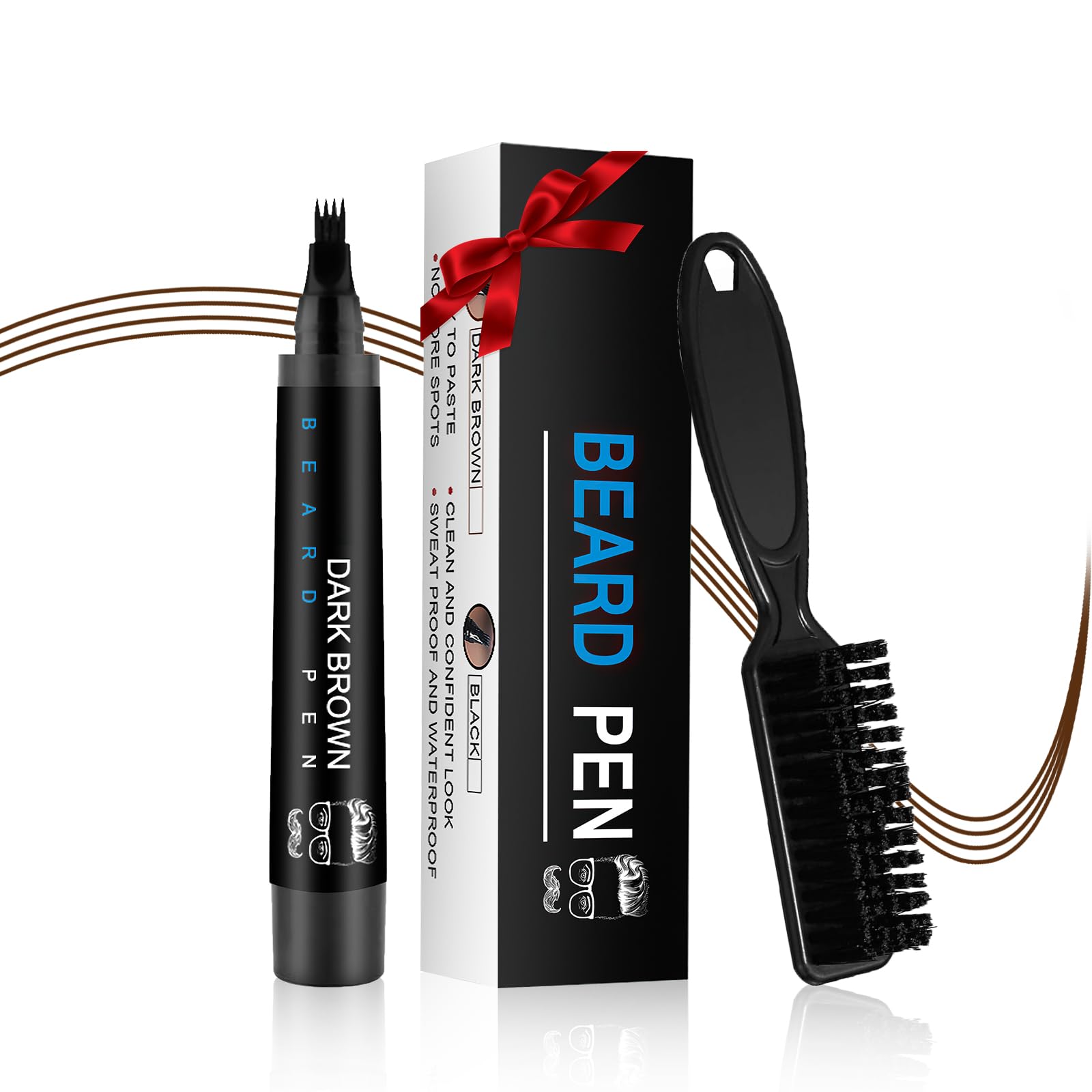 Beard Pen Filler for Men - Beard Pencil with Beard Brush, Waterproof Proof SweatProof Long-Lasting Solution with Natural Finish Grooming Pencil, Ideal Gifts for Men (Dark Brown)