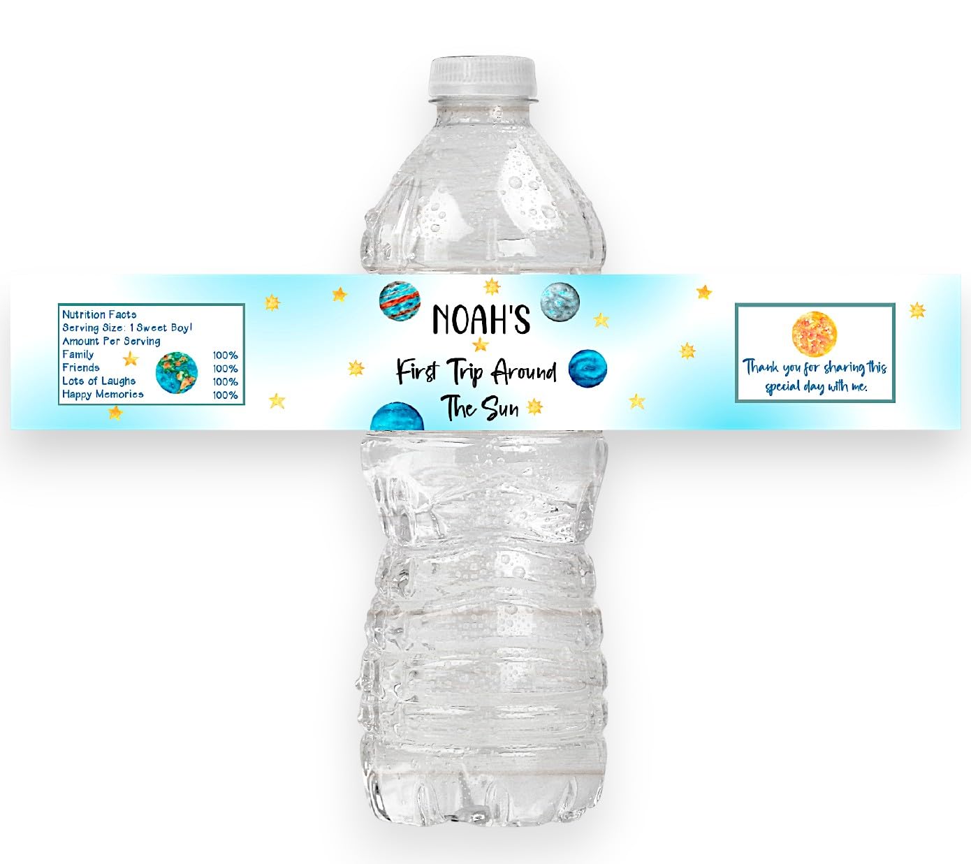 Personalized First Trip Around The Sun Birthday Water Bottle Labels, 1st Birthday Theme, TAS220, 14 labels, LABELS ONLY :)