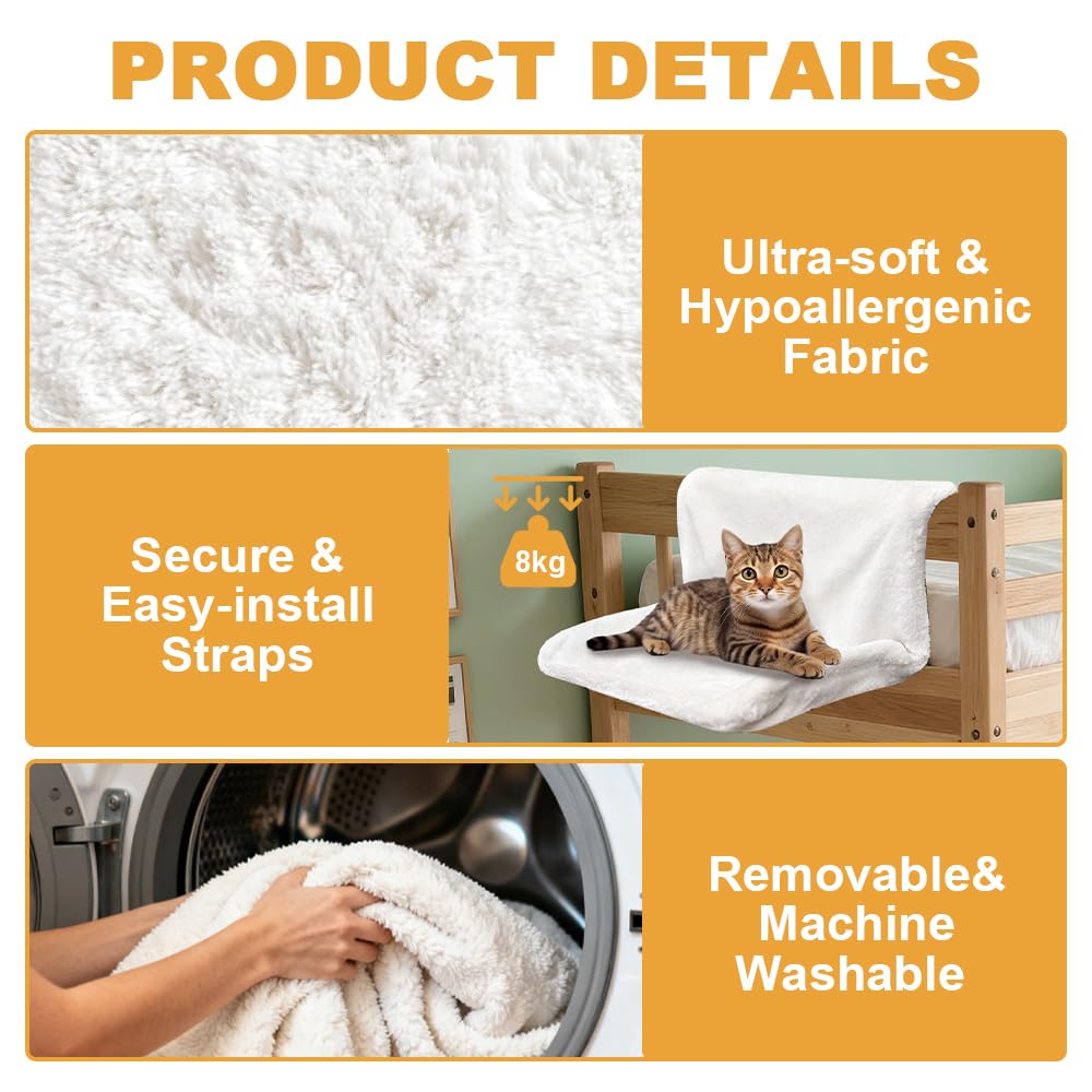 Amaca per Gatti Termosifone, Lavable Colgante Cuccia per Gatti, Lavable Cama Colgante para Gatos, Blanco Lana de Cordero Hamaca para Gatos Apto para Animales con un Peso Inferior a 8 Kg