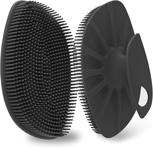 REVEX Cepillo de limpieza de mano de silicona exfoliante, cerdas largas para una espuma duradera, masaje suave para todo tipo de piel (negro)