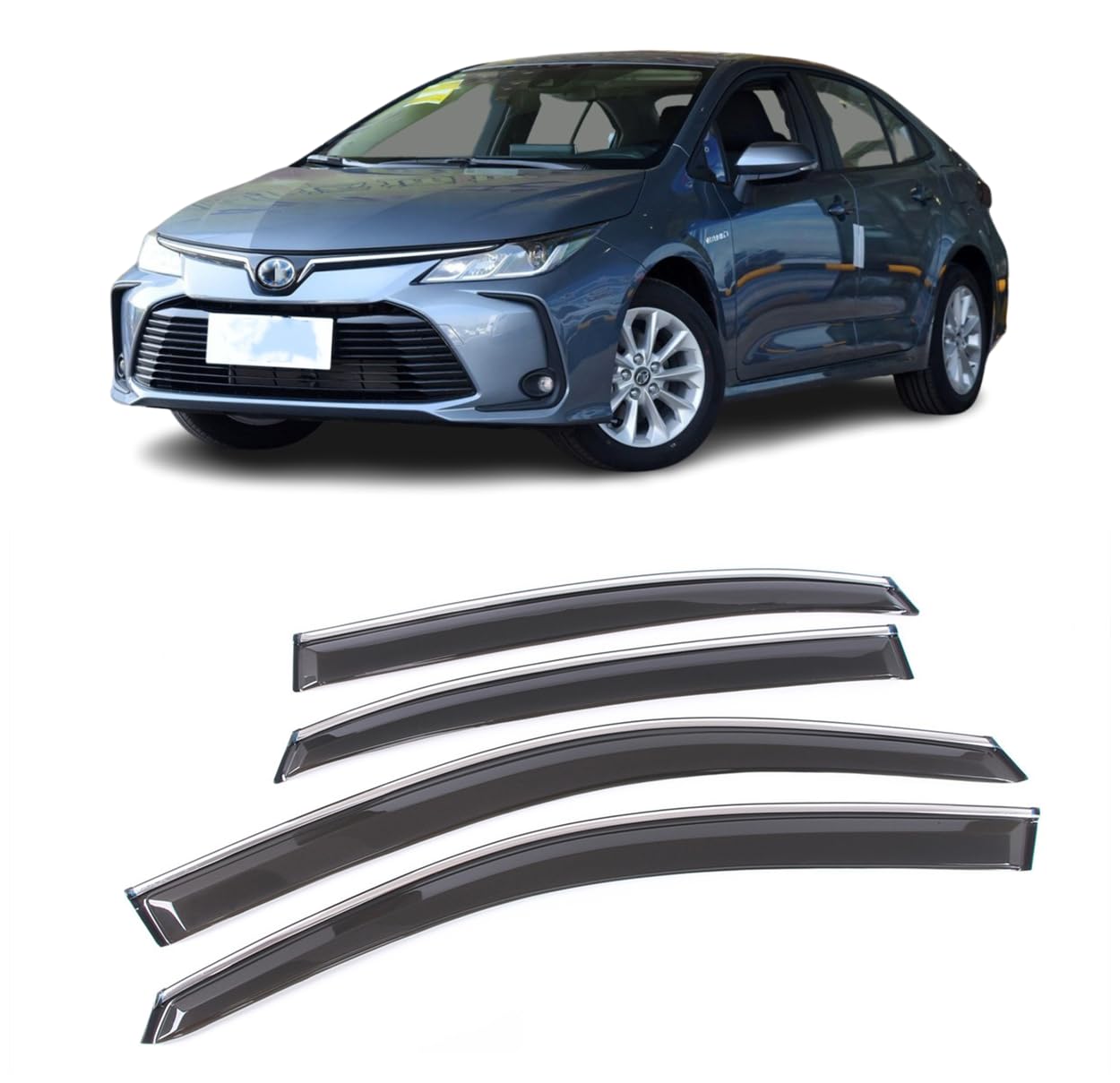 Photo 1 of 4Pcs Window Visors Rain Guards Deflectors Fits Toyota Corolla 2020 2021 2022 2023 Smoke Chrome Trim