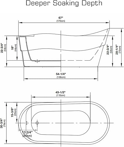 Miniatura 15 de Empava Bañera, bañera de 67 pulgadas, bañera de acrílico independiente con drenaje central y desbordamiento, bañera de diseño contemporáneo