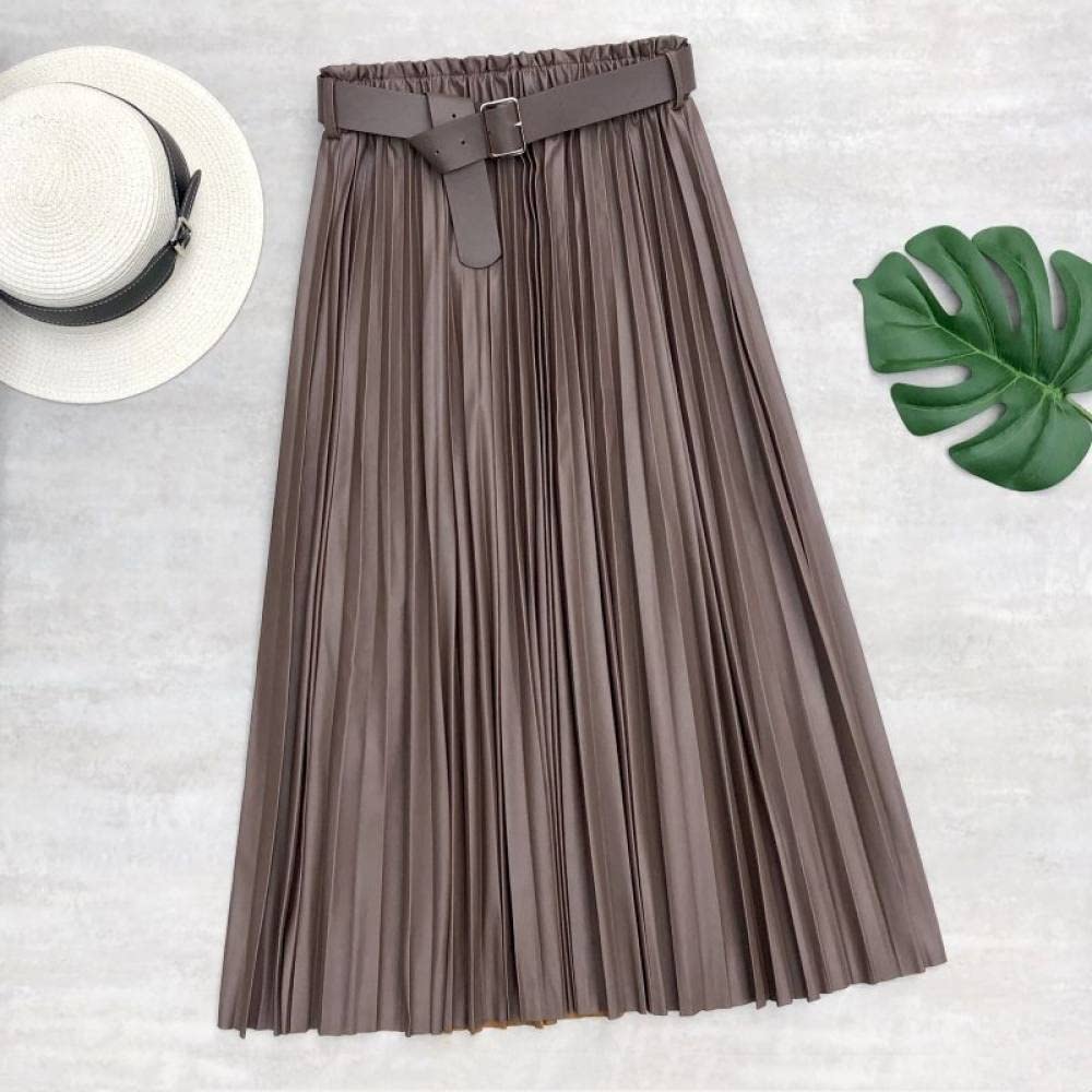 Faldas De Invierno para Mujer, Café Faldas Plisadas De PU Impermeables para Mujer Faldas De Invierno Midi con Cintura Elástica Falda Informal De Talle Alto De L