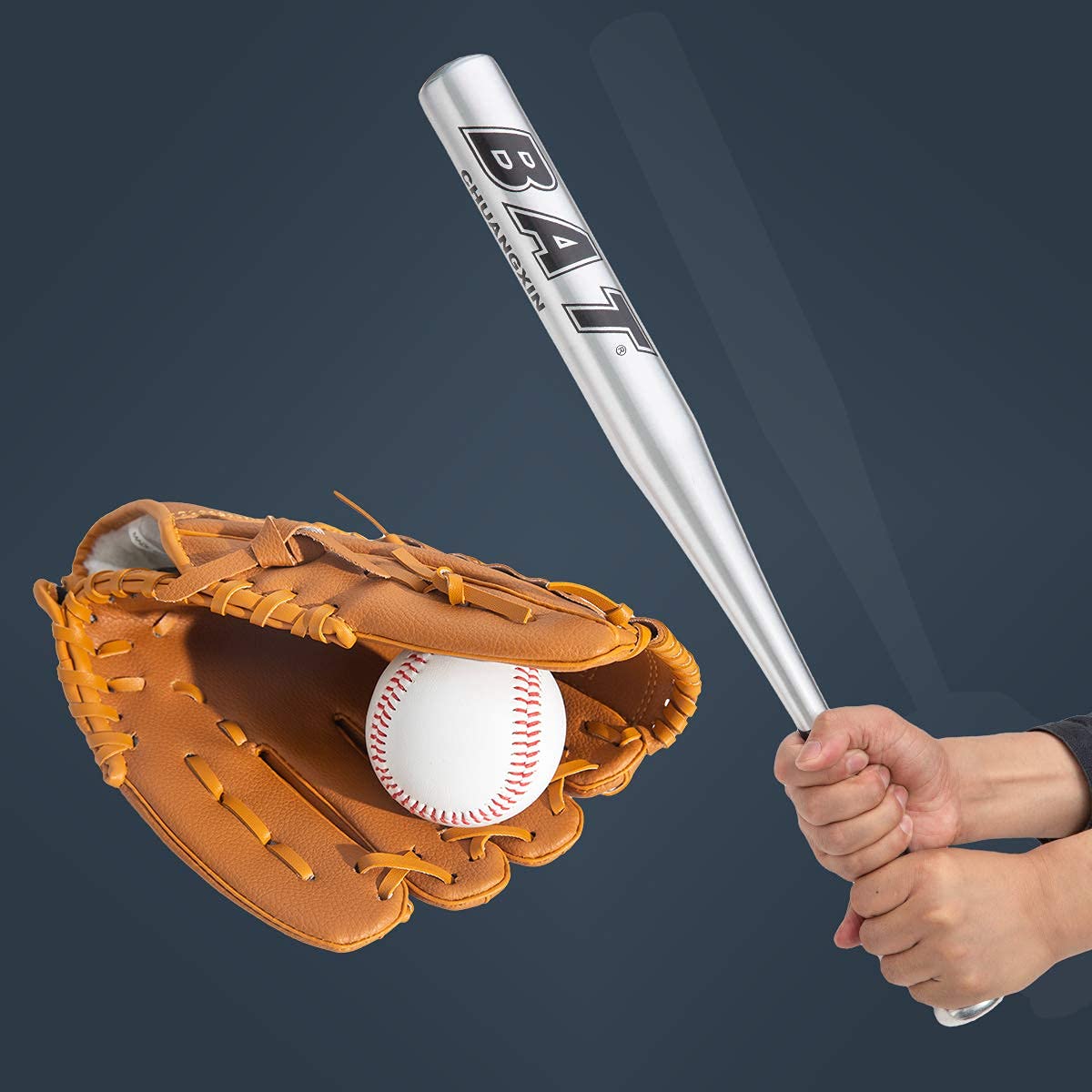 25'' (63,5 cm) Baseballschläger mit 9'' Softball Sport Schläger Handschuhe für die Linke Hand Leichtes Sporttraining Slugger Training Jugend-Erwachsenen-Outdoor-Spiel Schwarzer Balken
