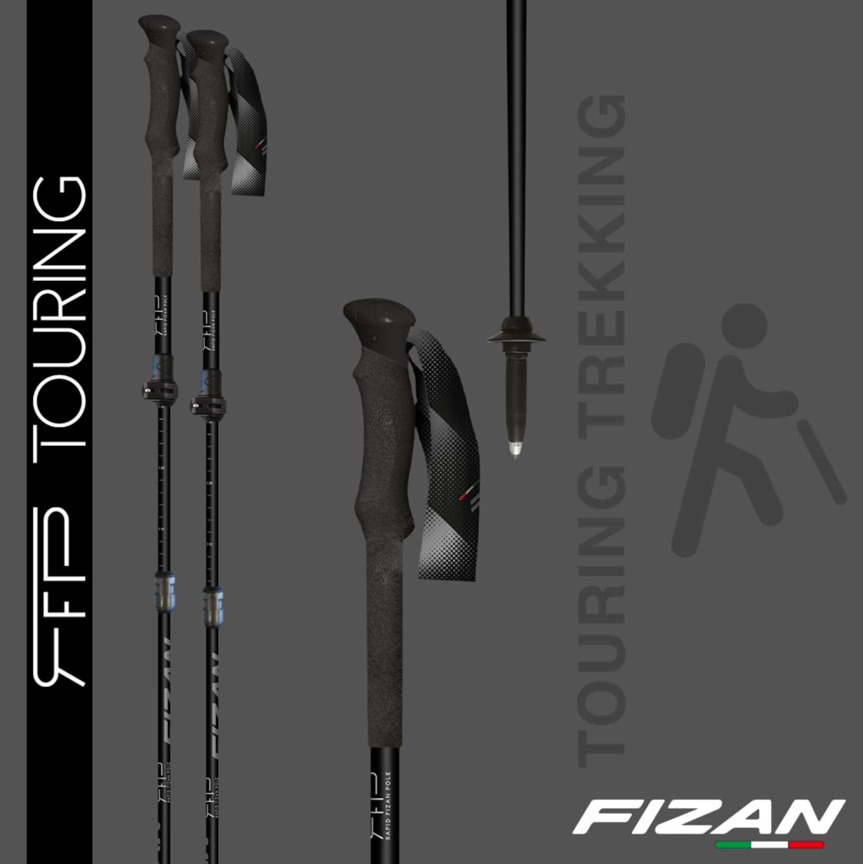 Fizan RFP Touring - Adjustable Trekking Poles for Walking & Hiking - Rapid Folding for 15