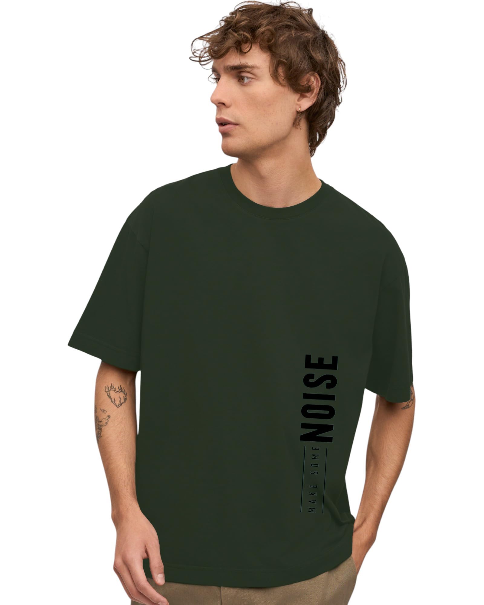 Mens Printed Cotton Round Neck Half Sleeve Oversized T Shirt-image-34