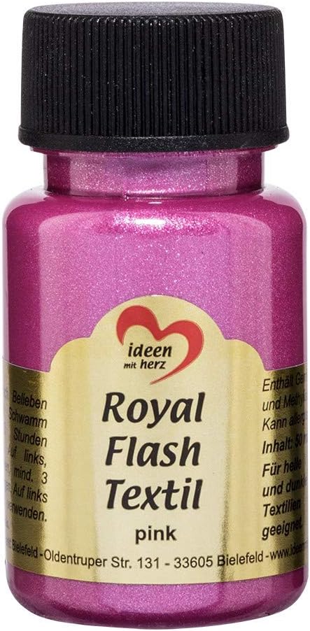 Royal Flash Textil, Glittery Metallic-Effect Fabric Paint, 50 ml - Highly Opaque, Creamy Water-Based Fabric Paint for Light and Dark Textiles, For Painting and Upgrading T-Shirts, Bags, Textiles and Fabrics Pink