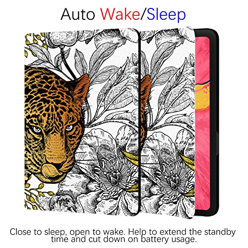 Berkin Arts for iPad Air 4th/5th Generation Case (10.9 Inch) Case 2020/2021 Folio Case Premium Leather Cover Maximalism Leopard Peonies Floral Pattern Animal Beast - Image 4