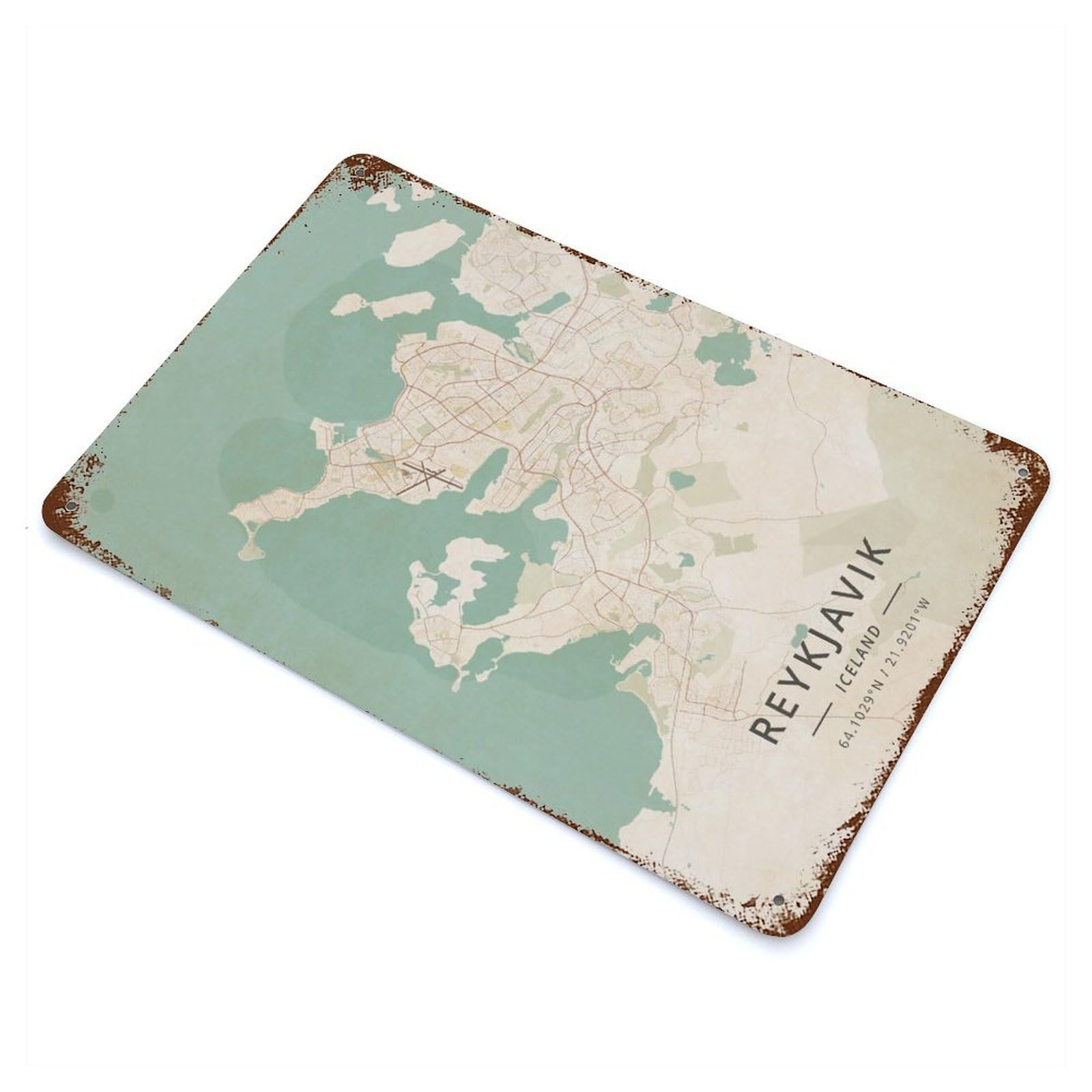 Reykjavik Iceland Rust Effect Tin Sign 11.8"x7.9", Rustic Home Decor for Garage, Bar And Workshop Decor