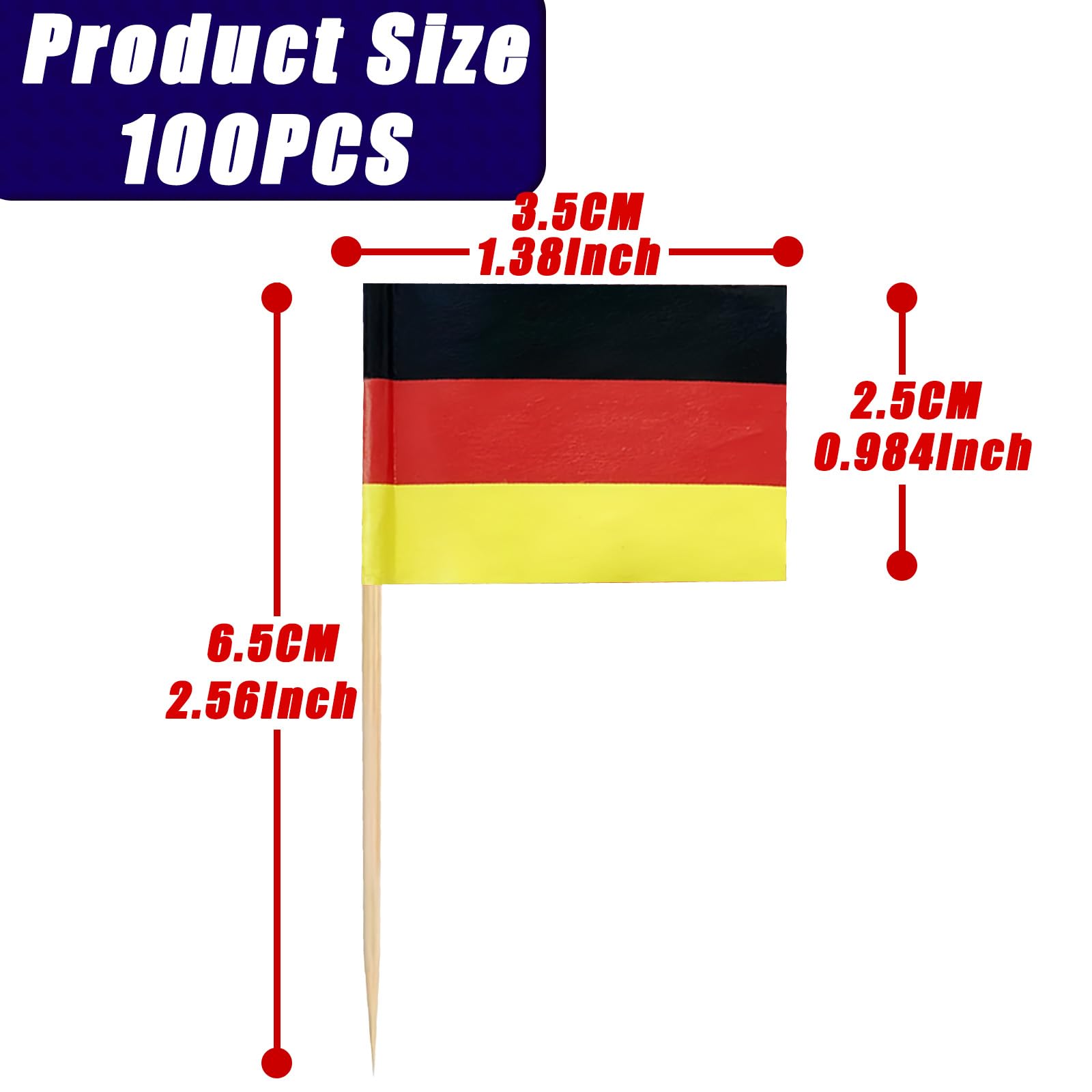 COSORO 100 Piezas Bandera de Palillos de Dientes Alemania,Mini Bandera Cóctel Pastel Sándwiches Comida Fruta Pastelería Decoración, Cupcake Fiesta Pub Copa del Mundo Decoración