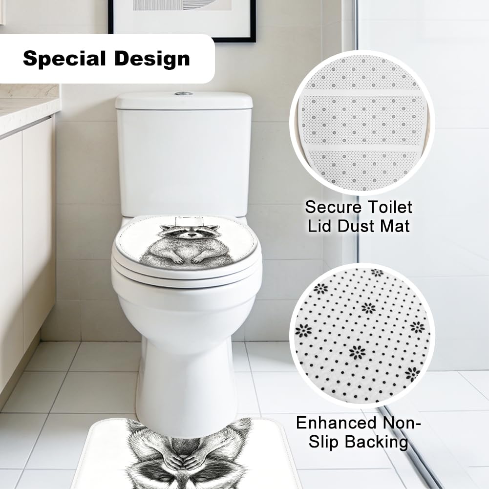 Set di 3 divertenti tappeti da bagno con procione, antiscivolo, decorazione per il bagno, lavabile, a forma di U, per ingresso, camera da letto, pavimento, lavanderia, hotel, cucina, vasca