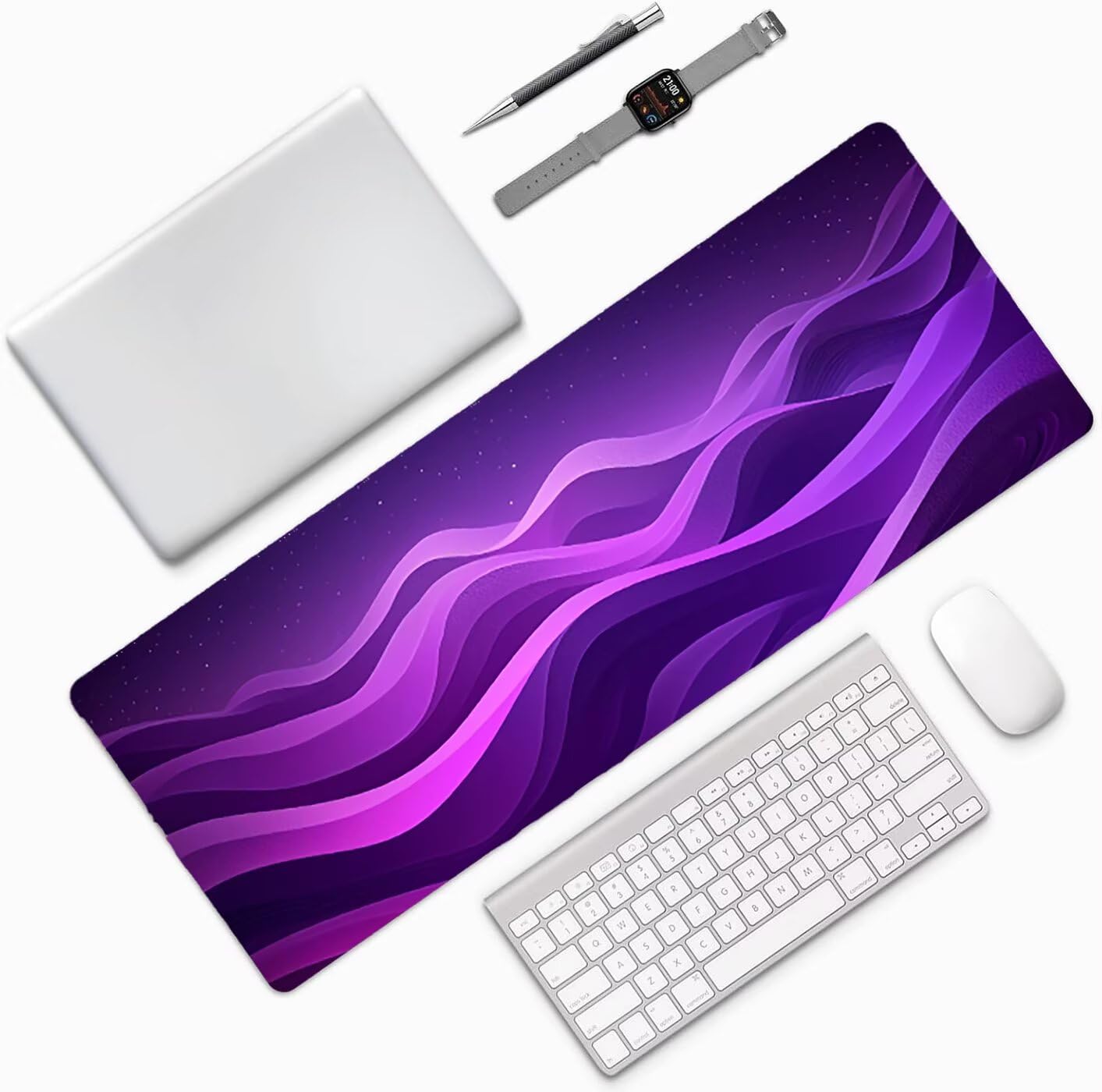 Lpfieonn Einfach Schreibtischunterlage XXL, Lila Schreibtischunterlagen Großes, Gaming Mousepad XXL mit ernähter Rand und Rutschfeste Gummibasis, Desk Mat für PC/Laptop/Mausa 120x60cm PF-3728