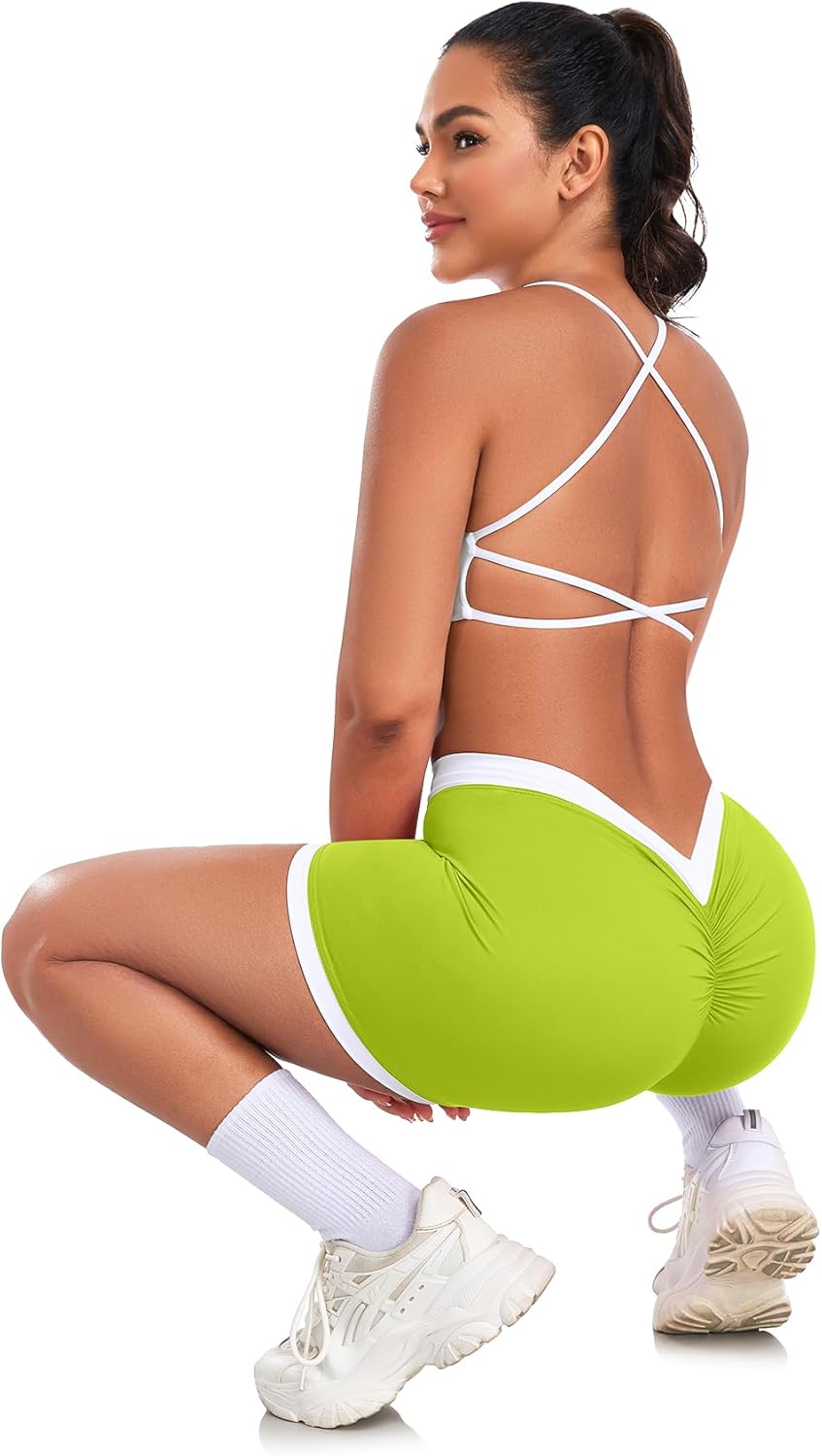 SEASUM Workout Scrunch V Back Booty Shorts for Women Two-Tone High Waisted Gym Yoga Bottoms - Image 5