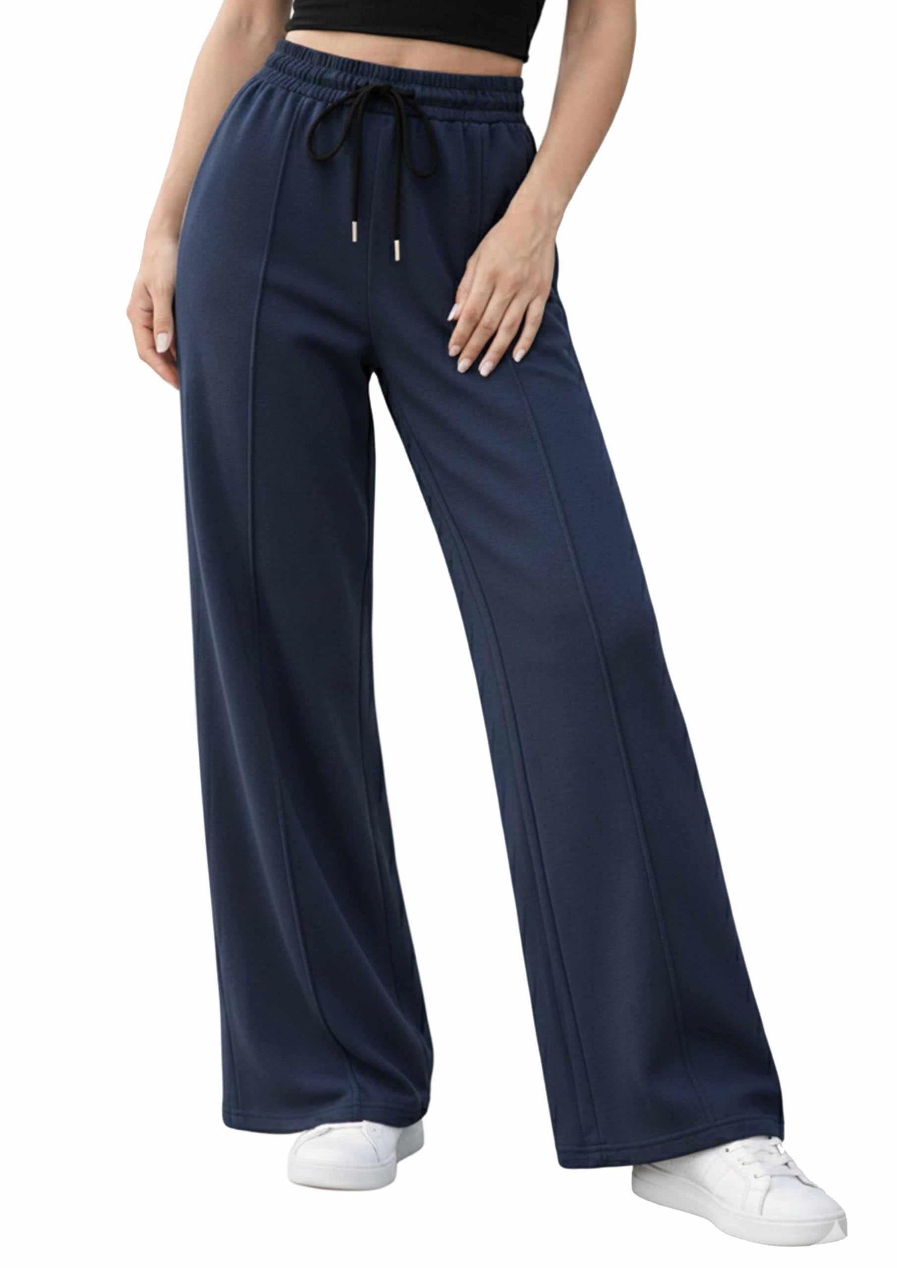 Women’s Wide Leg Cotton Blend Lower Pants | High Waist Elastic Joggers with Drawstring | Casual Lounge, Gym & Travel Wear for Women-picture-47