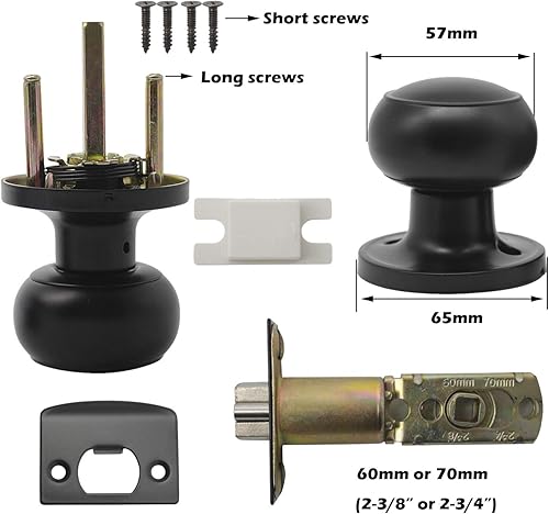 Miniatura 7 de Gobrico Paquete de 3 pomos para puerta interior, color negro, redondo, pomo para puerta de armario, para pasillo, cocina, función de paso, cerradura