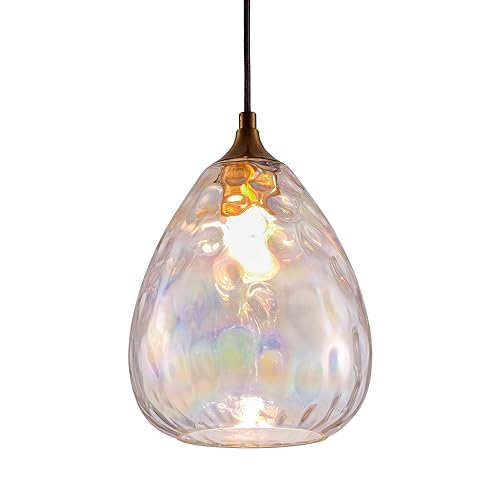 Homebelife Gold Pendant Lighting with Stained Hammered Glass Shade, 1-Light