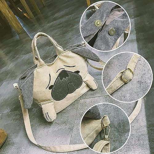 Bolso tote de pana para mujer, bolso con forma de cachorro (pug), bolso cruzado adorable con diseño de animal miniatura 5